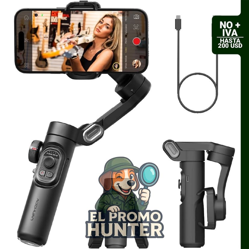 Estabilizador de cardán de 3 ejes para teléfonos, plegable, compatible con iPhone y Android.