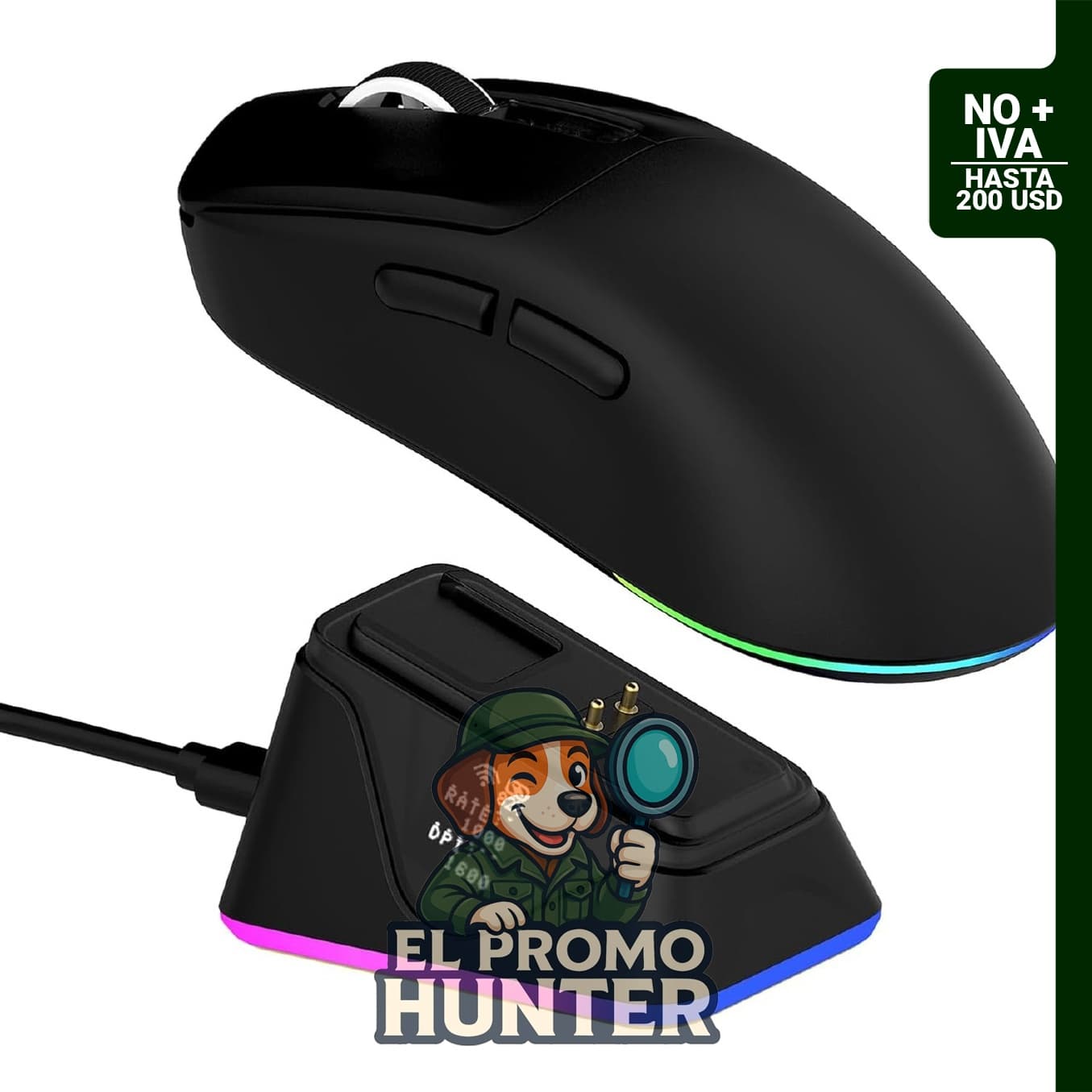 Ratón gaming inalámbrico EPOMAKER NEX Lite con pantalla y base de carga RGB, 65 g, sensor PAW3311, 1K Polling, 12K DPI, conectividad BT 5.0/2.4GHz/USB-C.