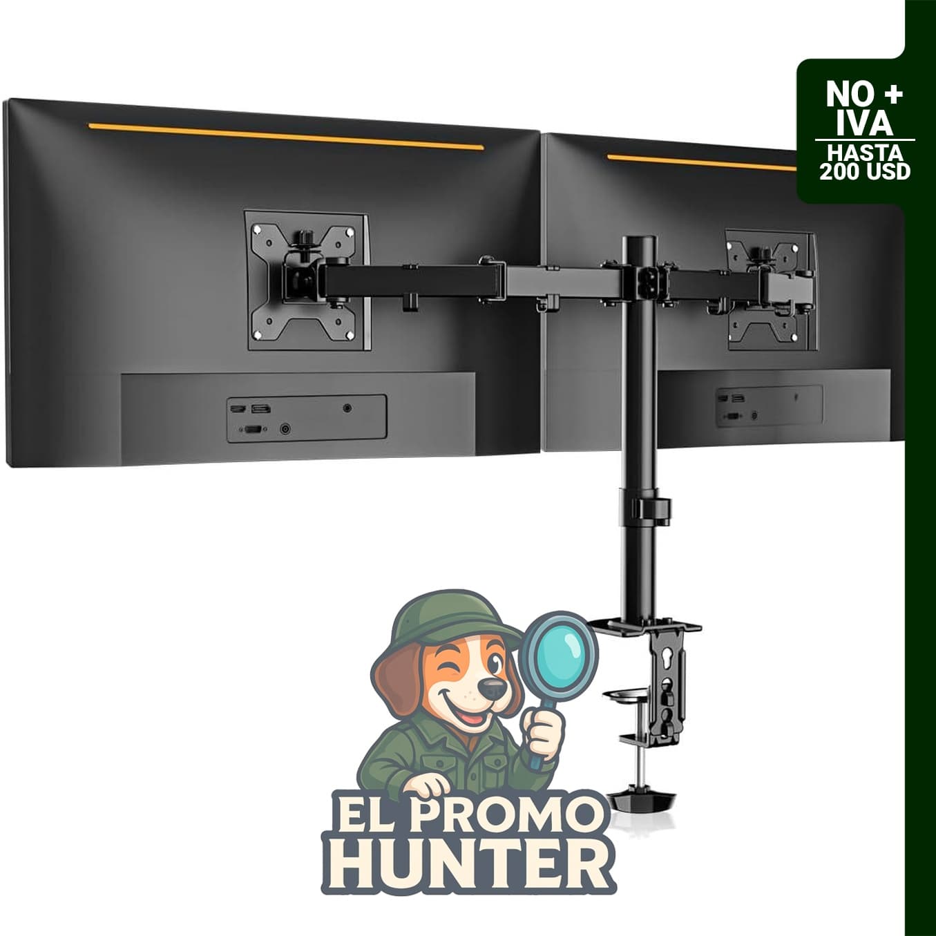 Soporte de brazo para monitor doble ajustable, compatible con pantallas de 13 a 32 pulgadas y hasta 10 kg.