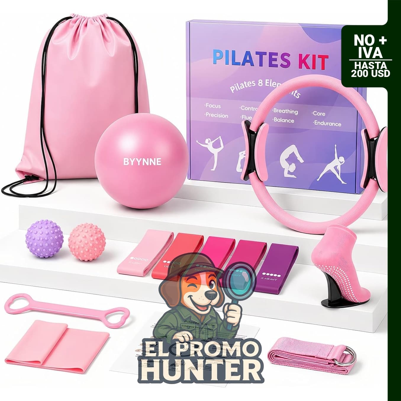 Kit de Pilates de 14 piezas con anillo, bola y 5 bandas de resistencia.