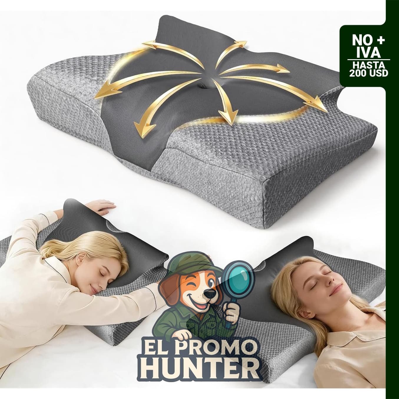 Almohada cervical ergonómica ajustable para dormir de lado, diseñada para aliviar el dolor en el cuello.