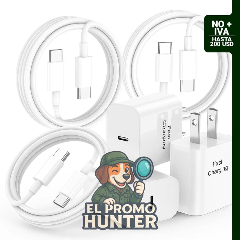 Cargador rápido de 20 W para iPhone, incluye 3 cargadores y un cable USB-C de 1.83 m.