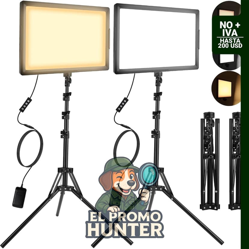 Paquete de 2 luces LED regulables bicolor para video y fotografía, con temperatura de color de 2800-6500K y CRI 97+.