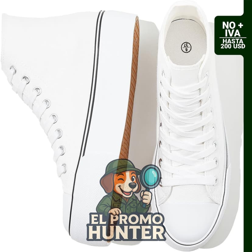 Zapatillas de lona altas para mujer, con plataforma y cordones, color blanco y negro.