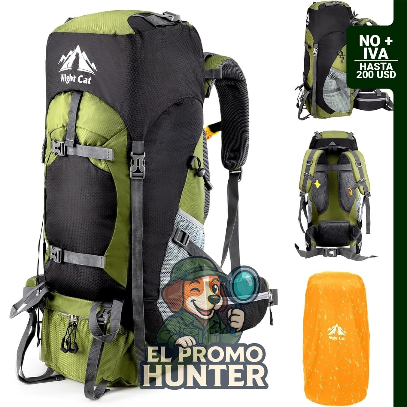 Mochila de senderismo Night Cat de 70 L, ligera, sin marco interno, adecuada para acampada y montañismo.