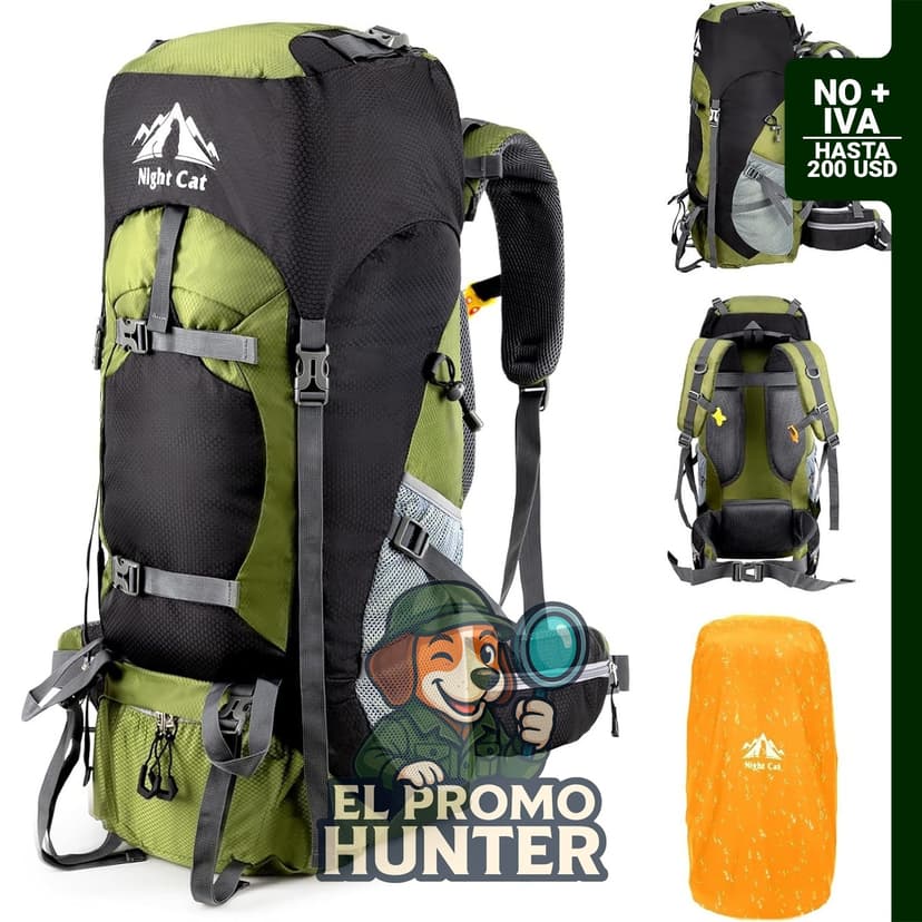 Mochila de senderismo Night Cat de 70 L, ligera, sin marco interno, adecuada para acampada y montañismo.