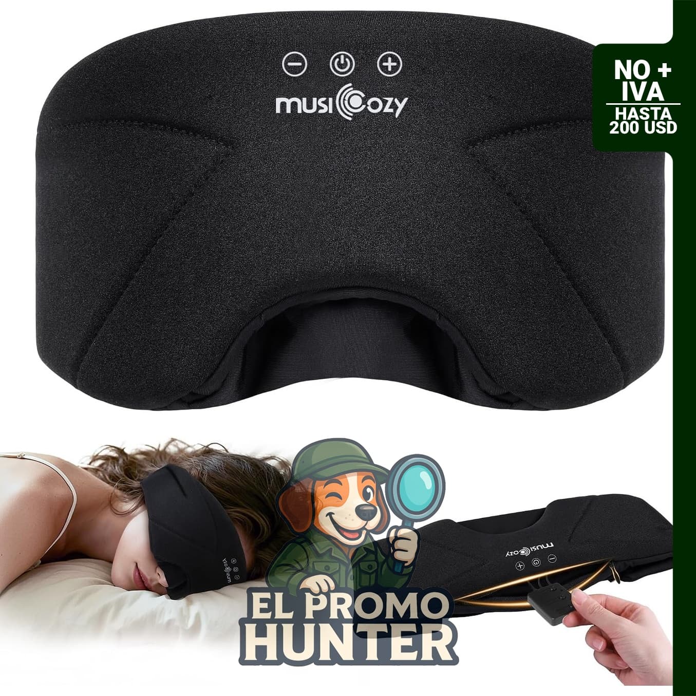 Máscara de sueño Bluetooth MUSICOZY con altavoces HD para dormir de lado.
