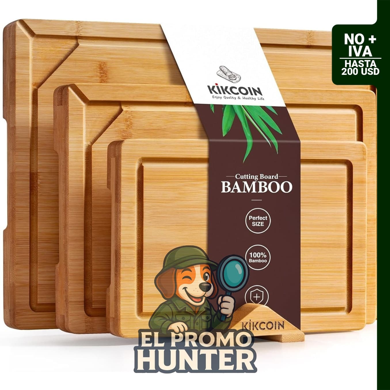 Juego de 3 tablas de cortar de bambú autodrenantes, extra grandes, con ranura para jugo y mango.