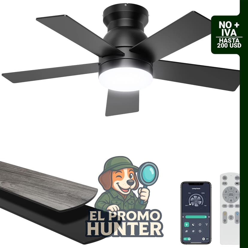 Ventilador de techo de 32" (81 cm) con luces, control remoto y aplicación, motor DC silencioso.