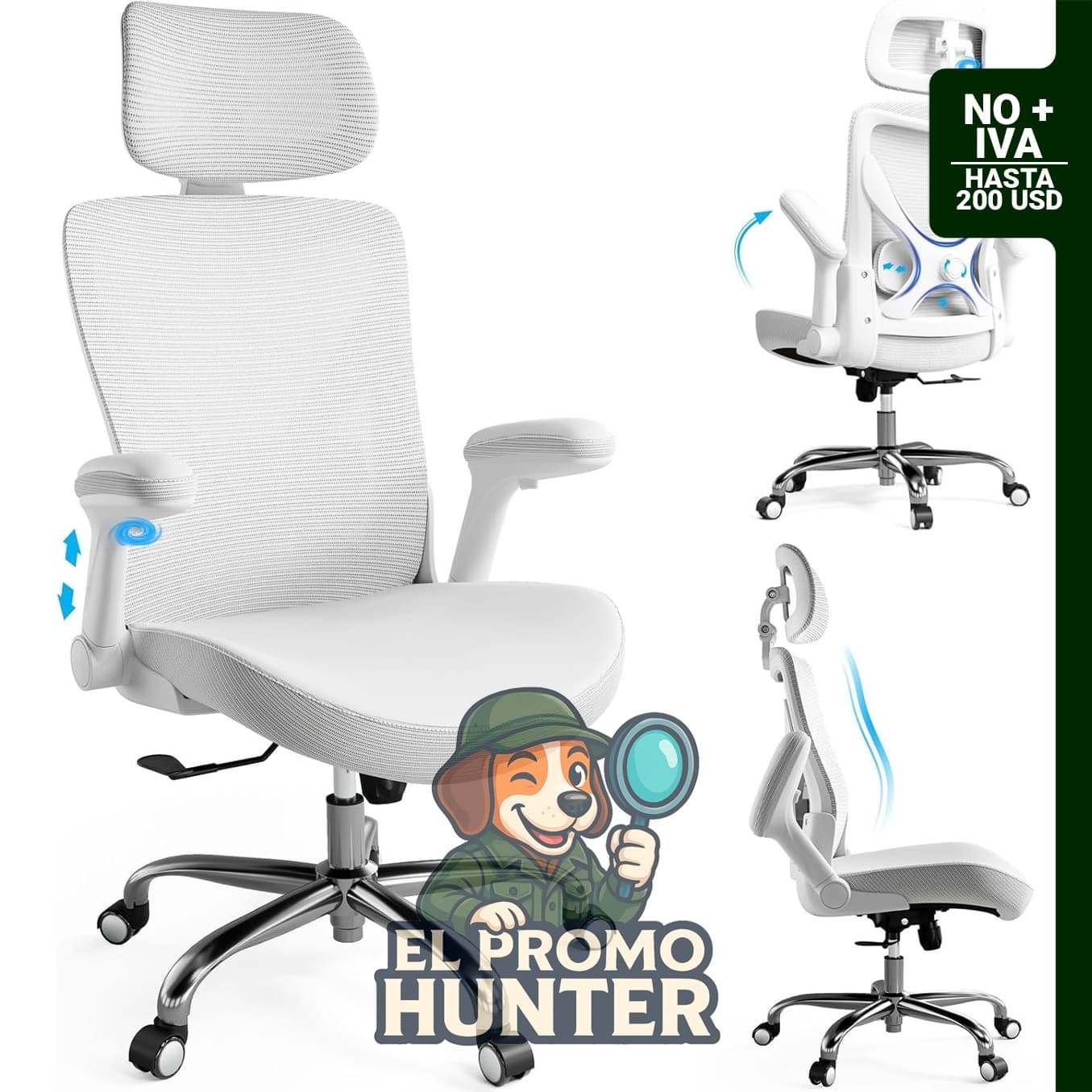 Silla de oficina ergonómica con respaldo alto, estructura en forma de X, malla y cuero de PU, soporte lumbar ajustable.