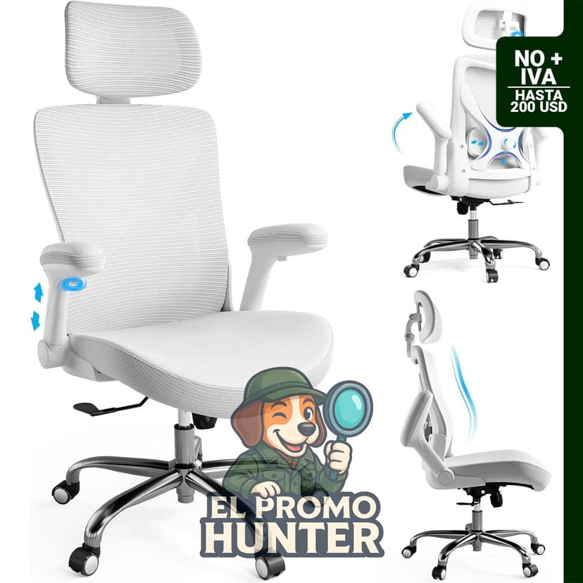 Silla de oficina ergonómica con respaldo alto, estructura en forma de X, malla y cuero de PU, soporte lumbar ajustable.