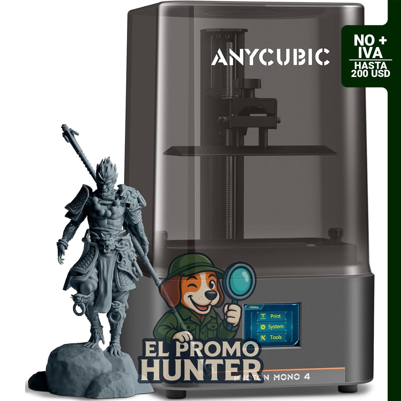 ANYCUBIC Photon Mono 4, impresora 3D de resina con pantalla LCD Mono de 7" (17.78 cm) 10K, volumen de impresión 15.34 x 8.69 x 16.48 cm.