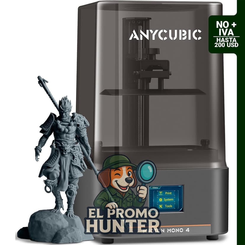 ANYCUBIC Photon Mono 4, impresora 3D de resina con pantalla LCD Mono de 7" (17.78 cm) 10K, volumen de impresión 15.34 x 8.69 x 16.48 cm.
