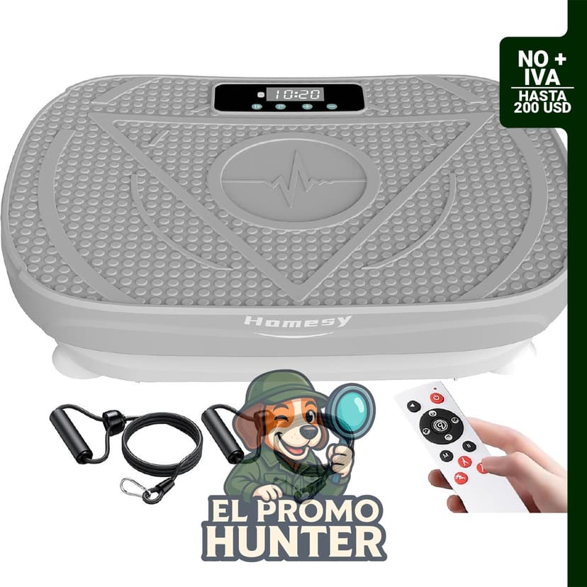 Máquina de ejercicio por vibración Homesy para drenaje linfático, incluye bandas de resistencia y control remoto.