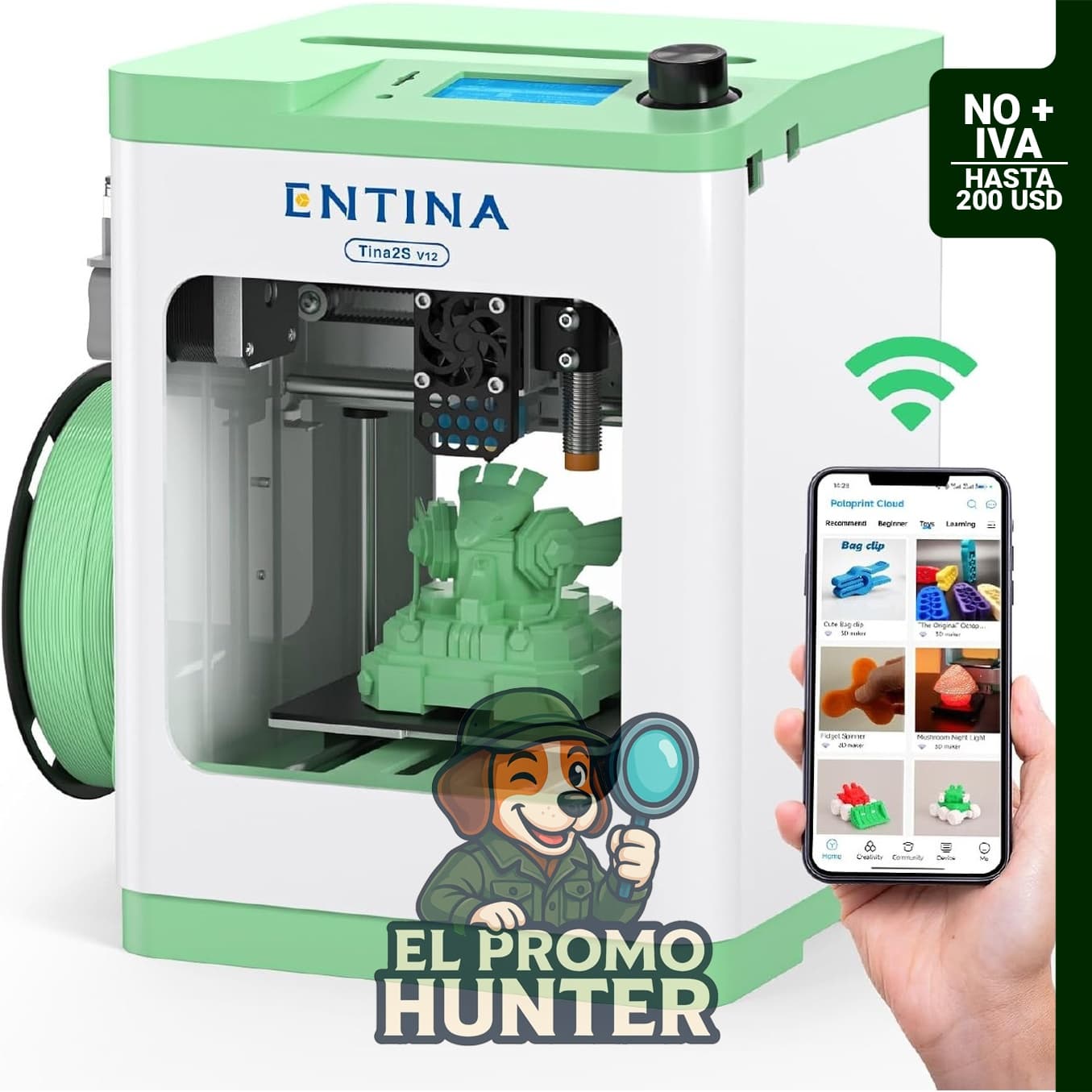 Impresora 3D Entina TINA2S con impresión WiFi en la nube, nivelación automática y biblioteca de modelos.