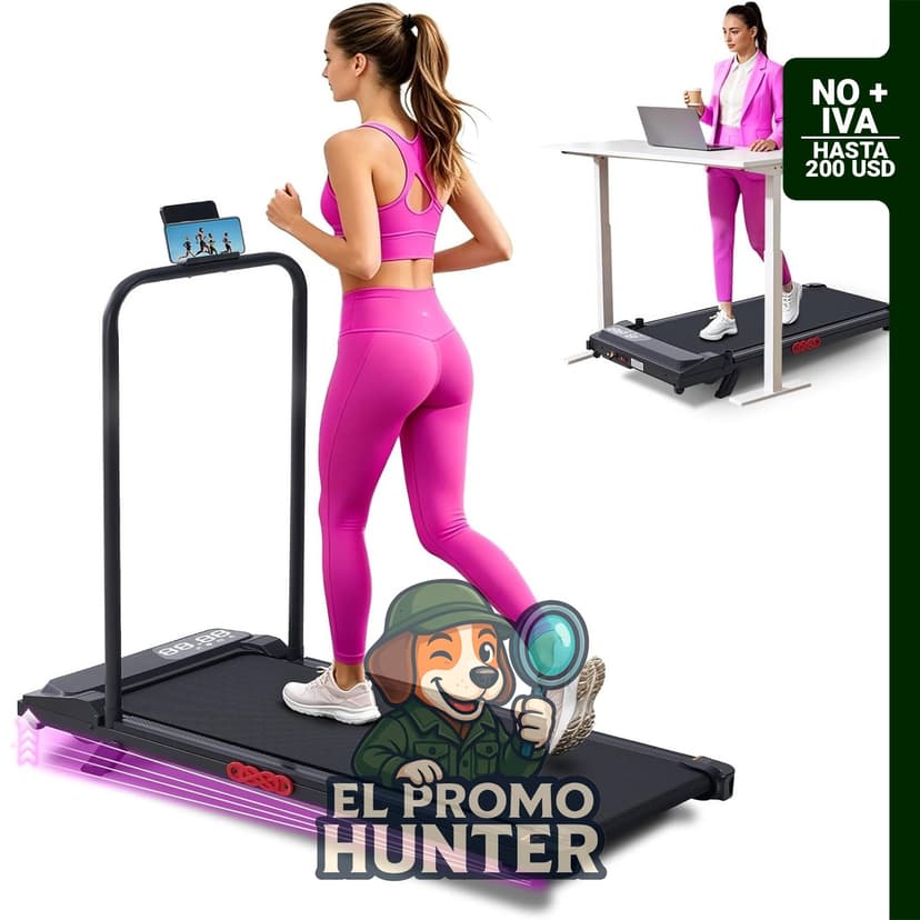 Cinta de correr portátil con barra de soporte, inclinación ajustable, velocidad de 0.6 a 7.6 MPH, 3.0 HP, capacidad de 159 kg.