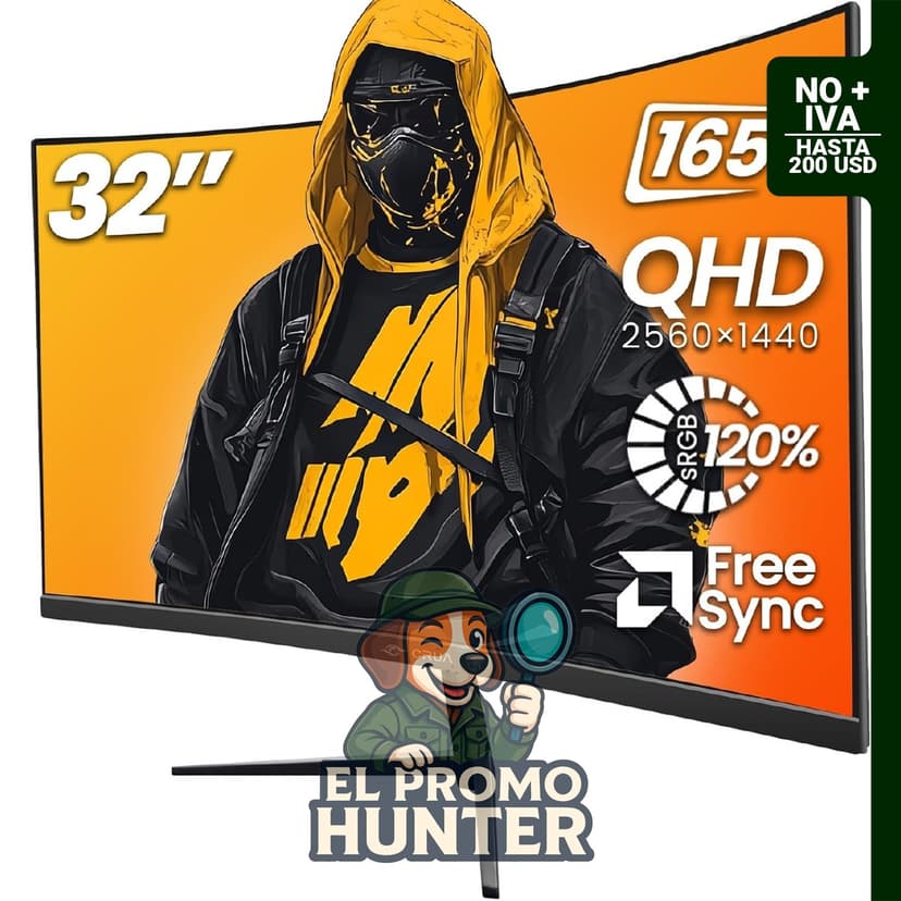 Monitor curvo para juegos de 32" (81,3 cm) 2K QHD, 165 Hz, FreeSync, HDMI/DP, color negro.
