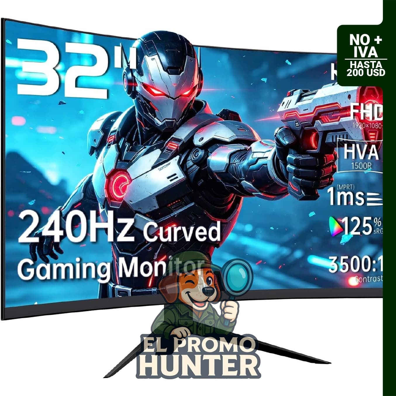 Monitor curvo KTC de 32" (81 cm) 240Hz 1080P, 1500R, 125% sRGB, 1ms, con puertos HDMI y DP.