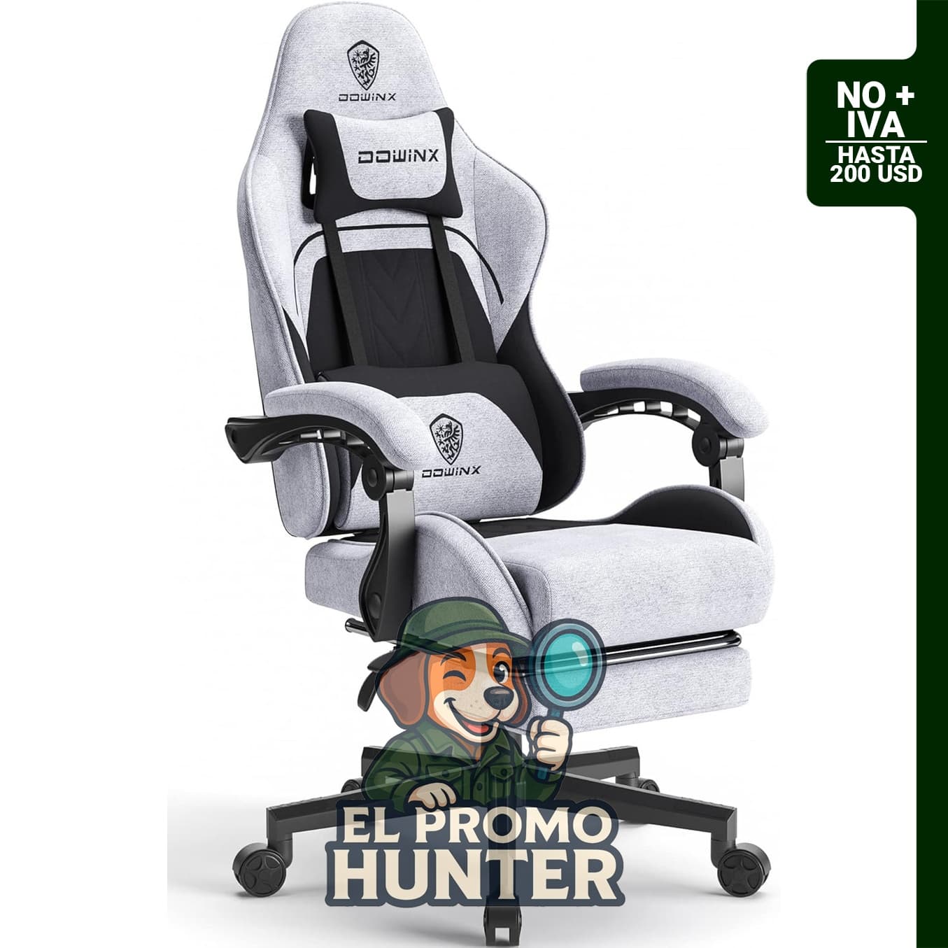 Silla de juego Dowinx de tela con colchón de muelles de bolsillo, reposacabezas y reposapiés, capacidad de 132 kg.