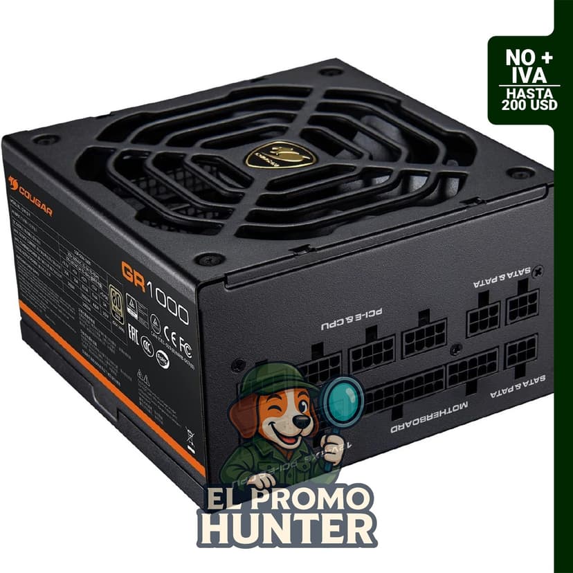 Fuente de poder COUGAR GR1000W de 1000W, 80 Plus Gold, ATX 3.1 y PCIe 5.1, modular completa.