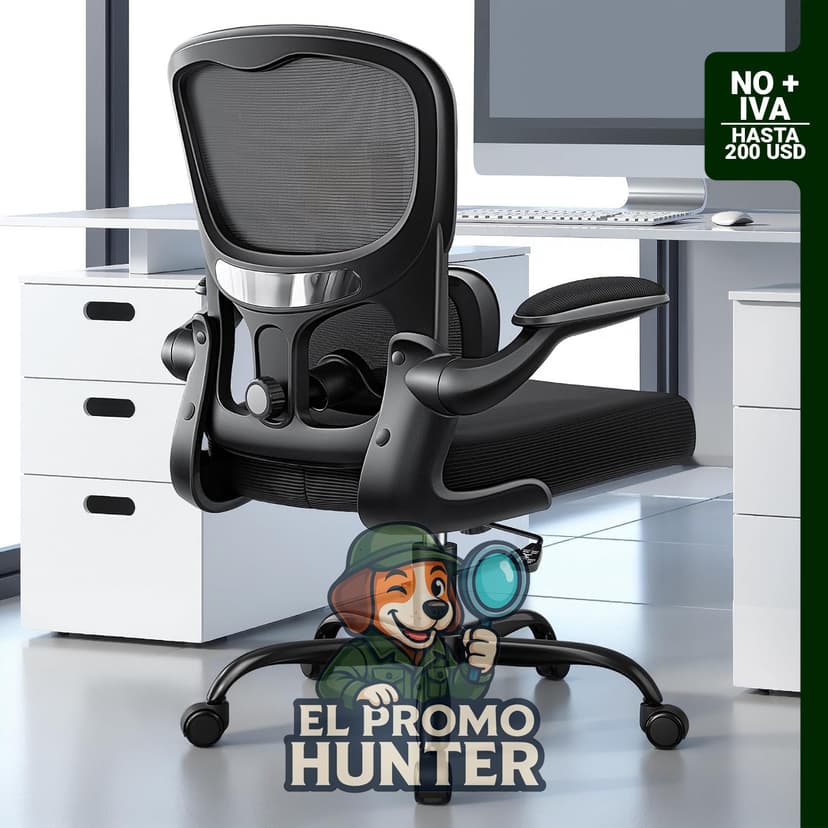 Silla de oficina ergonómica ALLGOD con malla transpirable, soporte lumbar ajustable y reposabrazos abatibles. Soporta hasta 136 kg.
