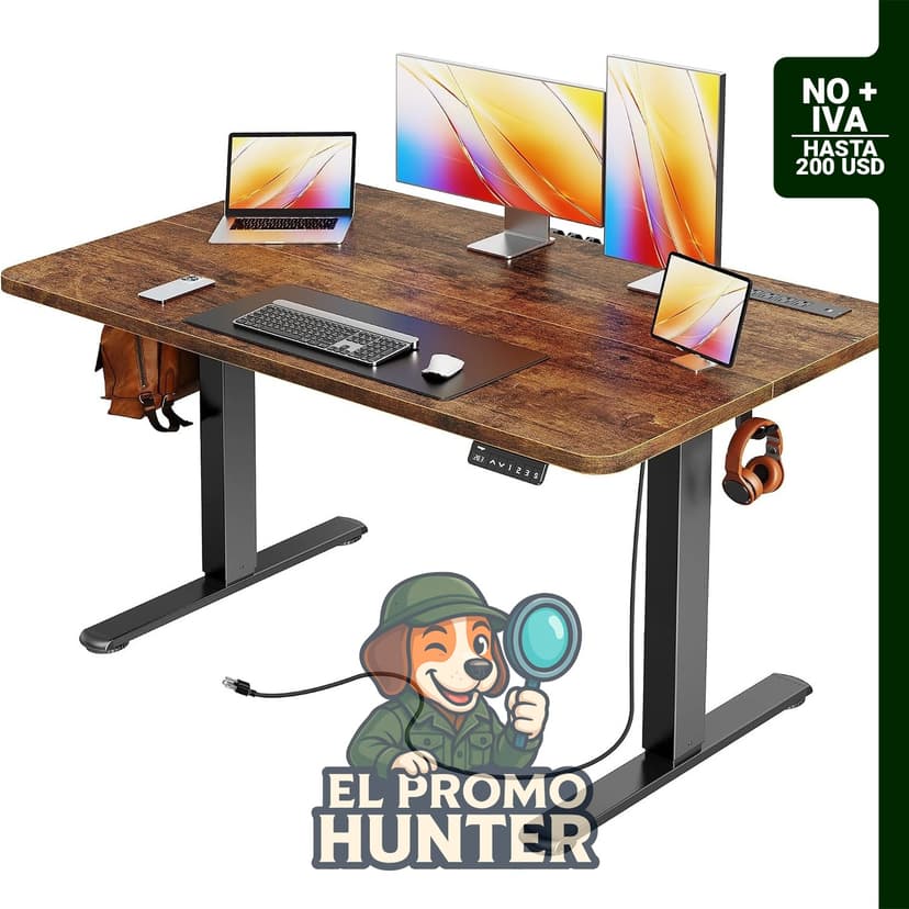 Escritorio eléctrico ajustable de altura 119.4 x 60.9 cm con tomas de corriente y puerto USB-C.