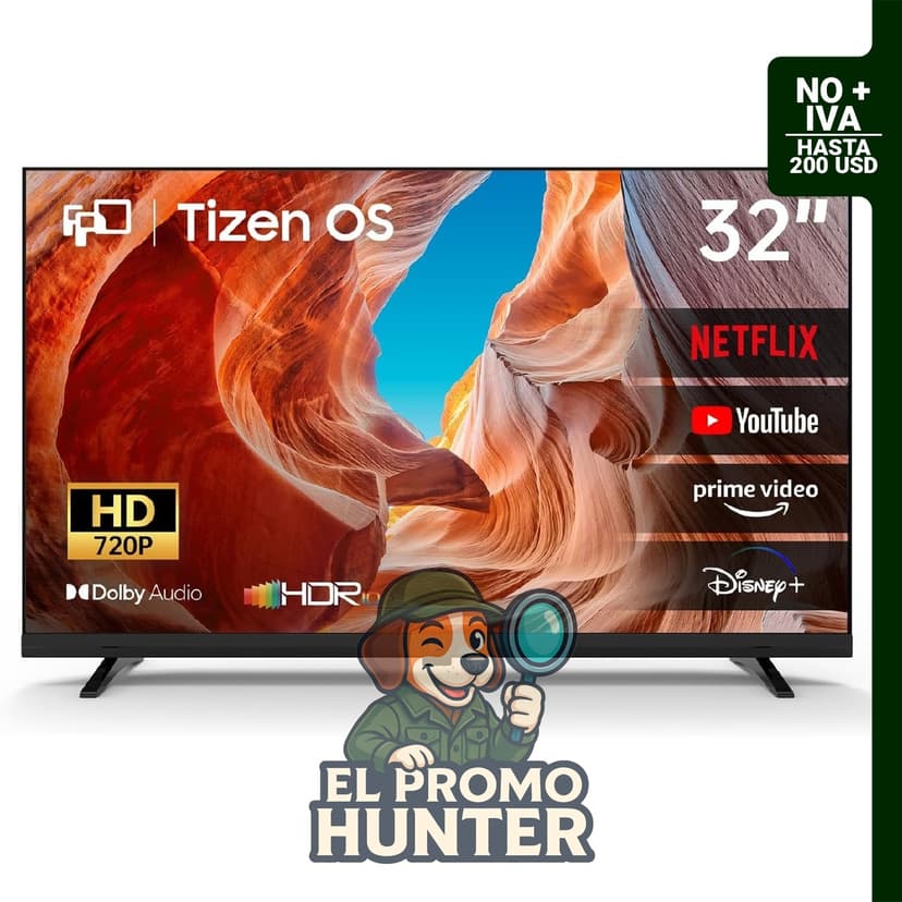 FPD Smart TV de 32" (81 cm) 720p HD con Tizen OS, HDR10, Dolby Audio y Gaming Hub.