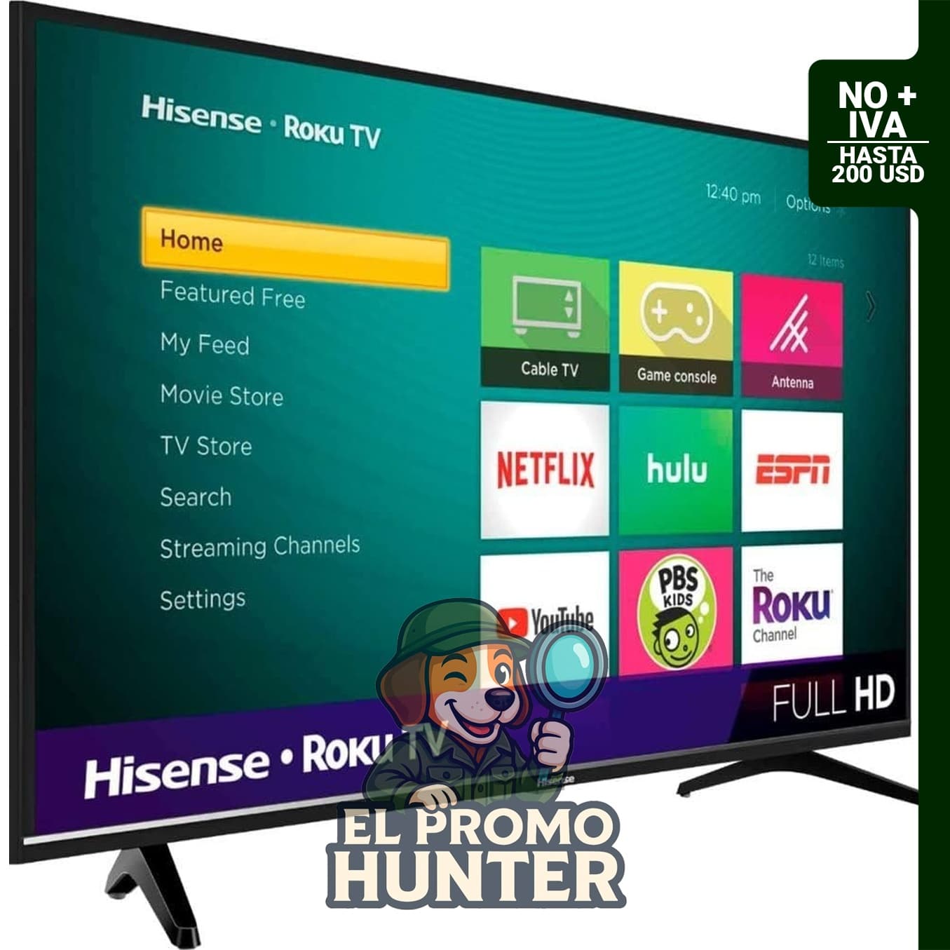 Televisor inteligente Hisense Roku de 40" (101,6 cm) LED, modelo 40H4F, compatible con Alexa.