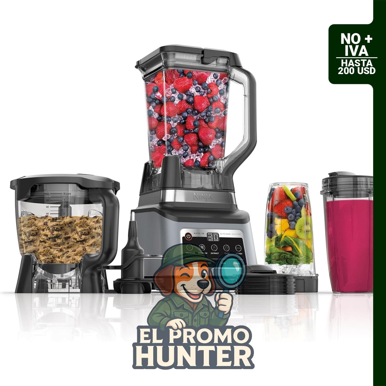 Sistema de Cocina Profesional Ninja BN801, 1400 W, incluye licuadora de 72 oz (2,1 L) y procesador de 64 oz (1,9 L).