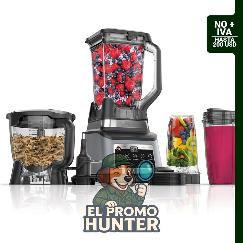 Sistema de Cocina Profesional Ninja BN801, 1400 W, incluye licuadora de 72 oz (2,1 L) y procesador de 64 oz (1,9 L).