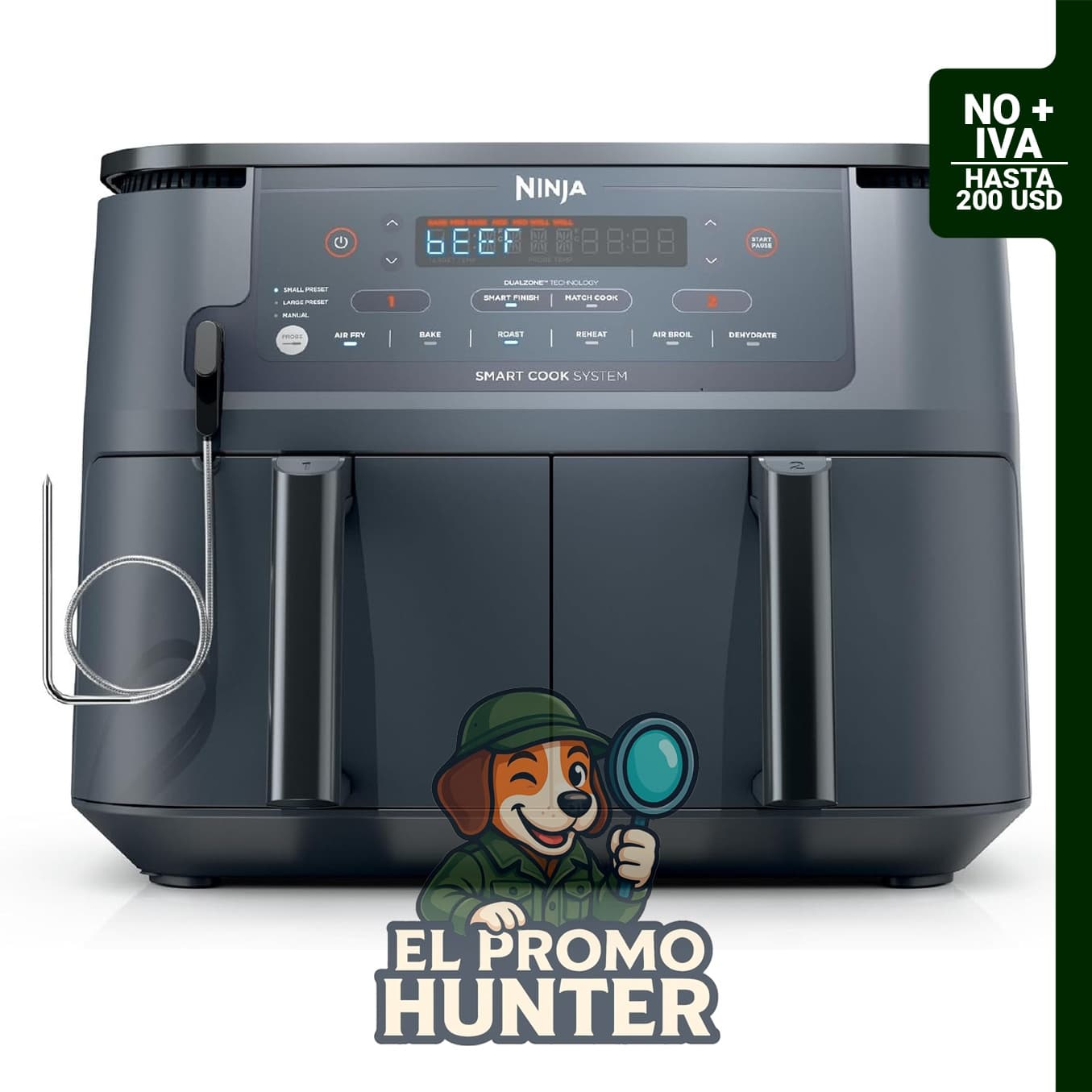 Freidora de aire Ninja Foodi de 10 cuartos (9.5 L) con termómetro inteligente y 6 funciones.