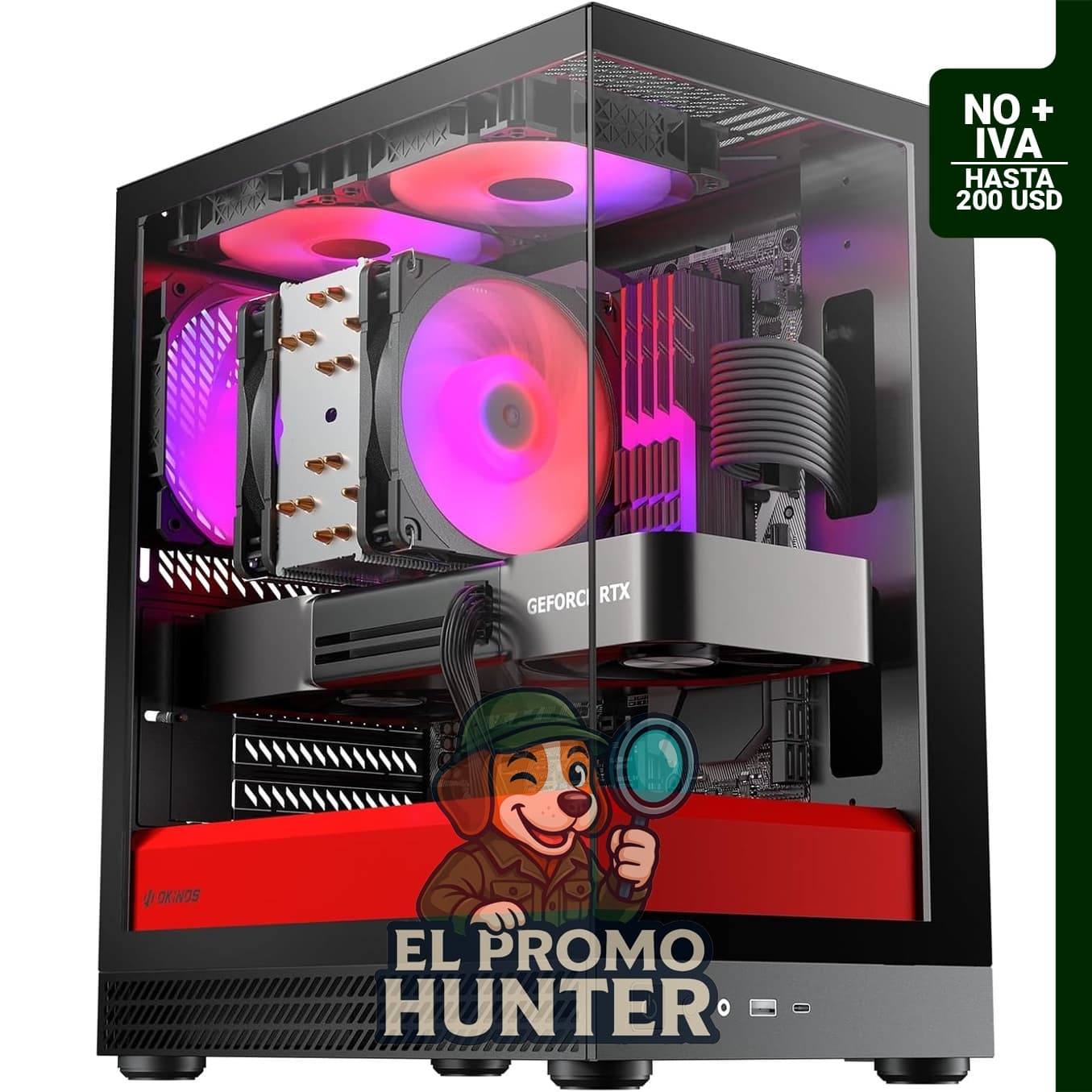 Caja Micro ATX Okinos Aqua UNO, soporte para GPU de hasta 309 mm, vidrio templado panorámico y 3 ventiladores ARGB de 120 mm.