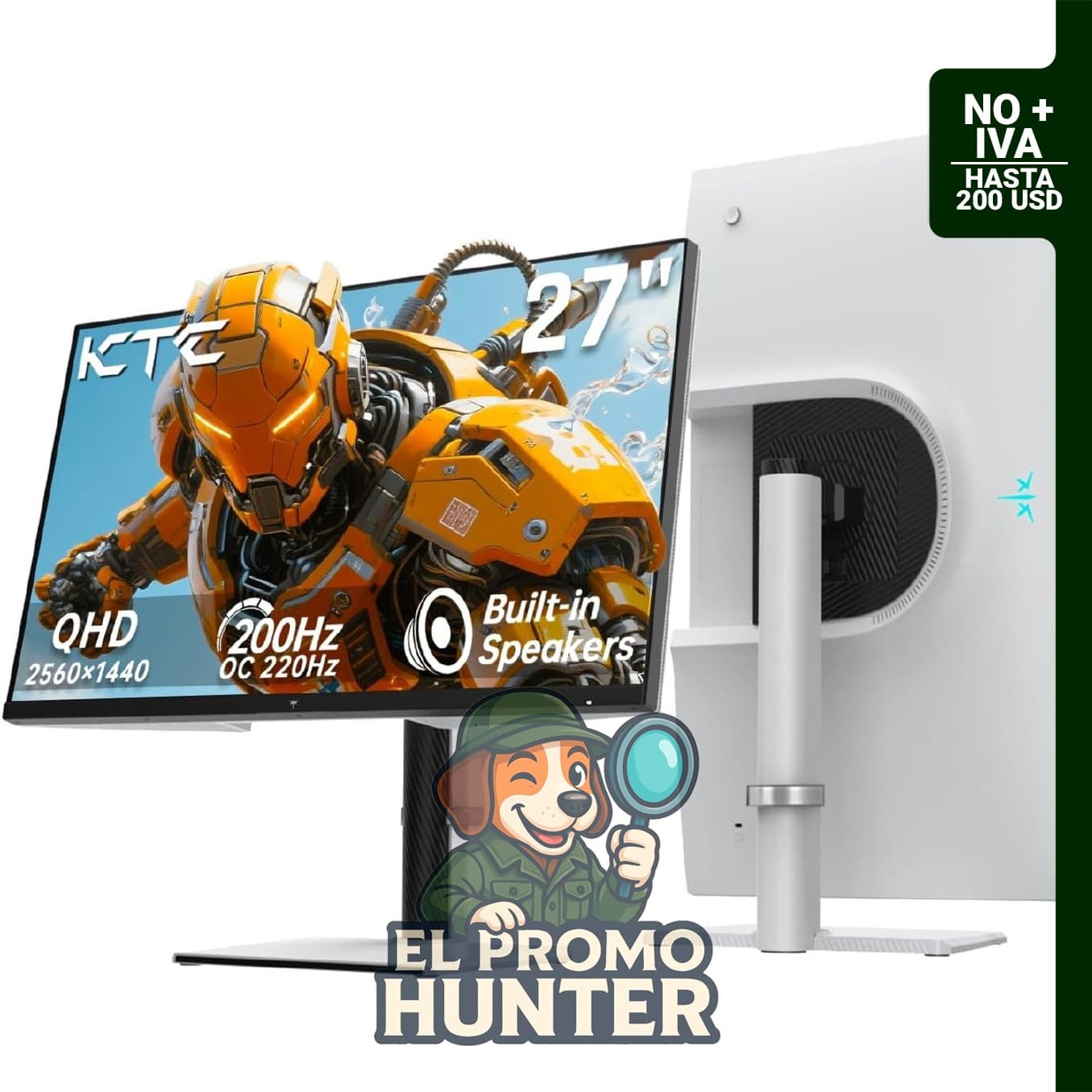 Monitor KTC de 27" (68.58 cm) 1440P, 200Hz, con altavoces, IPS 1 ms, 131% sRGB, ajuste de inclinación y giro.