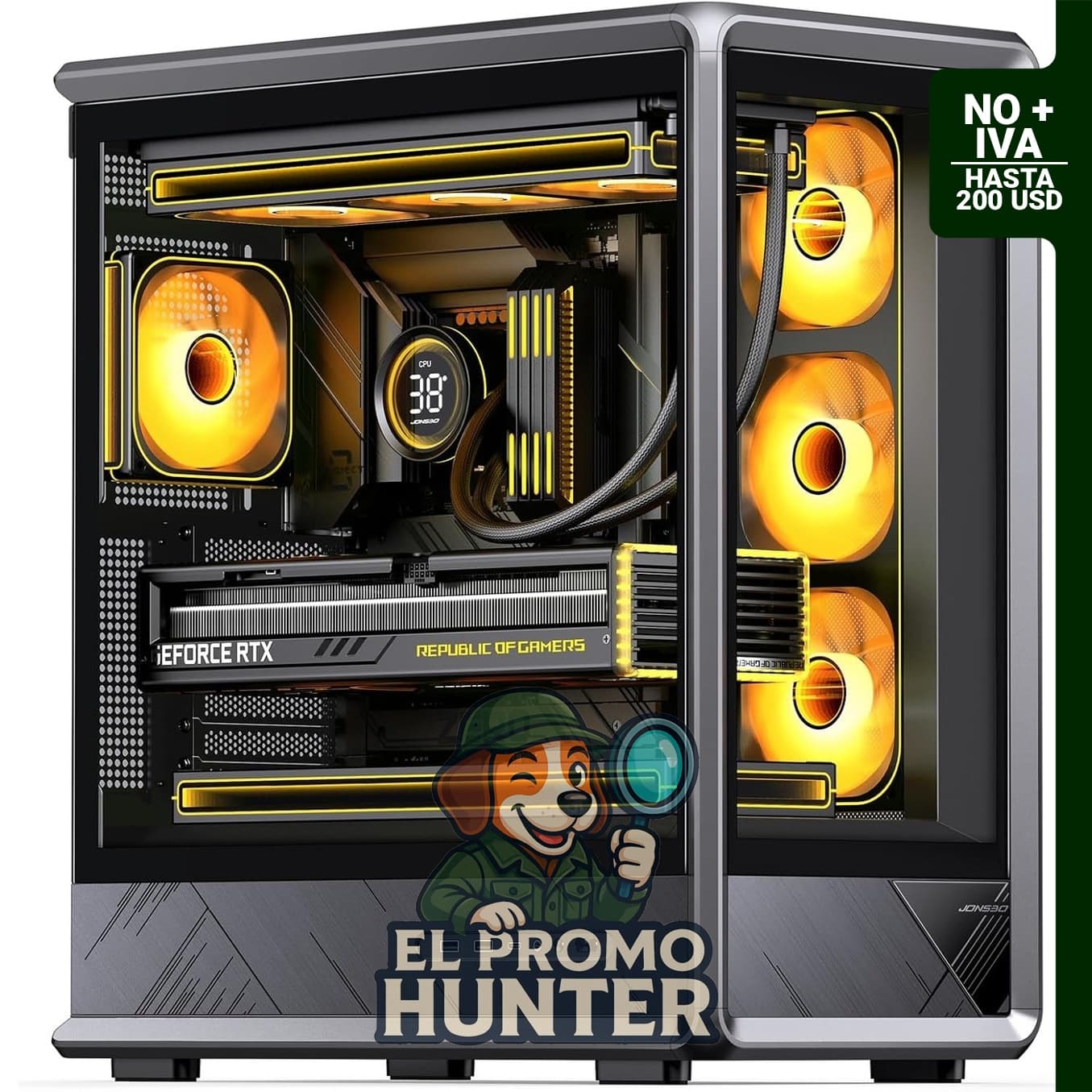 JONSBO D401 ATX Mid Tower, carcasa de computadora con doble cámara, compatible con GPU de 43.8 cm y PSU de 20 cm.