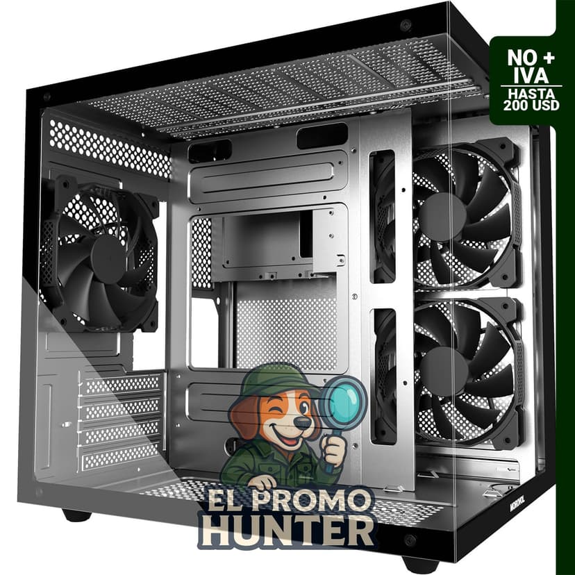 Caja de PC MOROVOL MATX con panel de vidrio templado panorámico de 270°, 3 ventiladores preinstalados, USB 3.0.