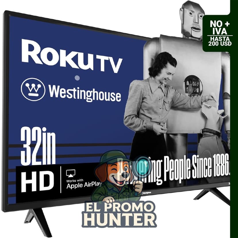 Televisión inteligente Westinghouse Roku de 32" (81 cm) con conectividad Wi-Fi y Bluetooth, compatible con Apple AirPlay, Alexa y Google Assistant.