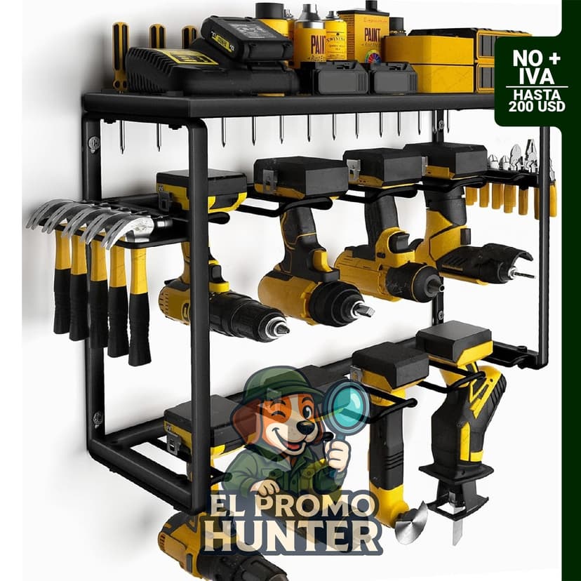 Organizador de herramientas eléctricas Spampur con 8 soportes para taladros, almacenamiento de metal de 3 capas.