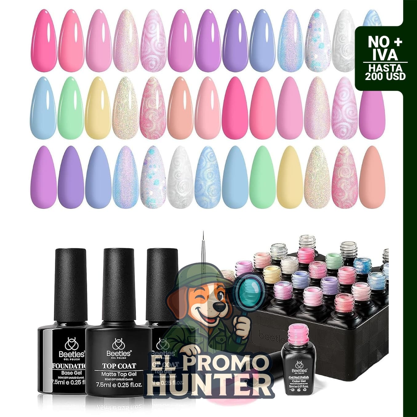 Juego de esmaltes de uñas de gel Beetles, 24 unidades con 20 colores en tonos pastel.