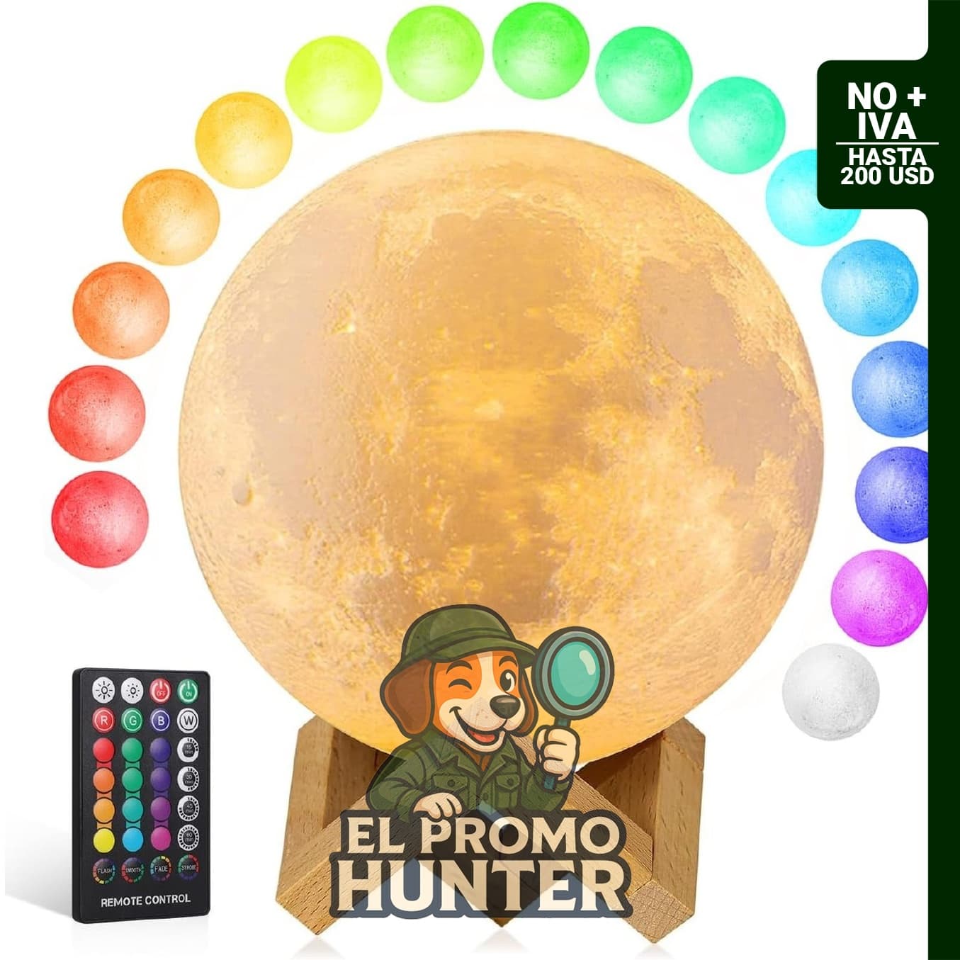 Lámpara de luna con 16 colores, adecuada para decoración de estanterías.
