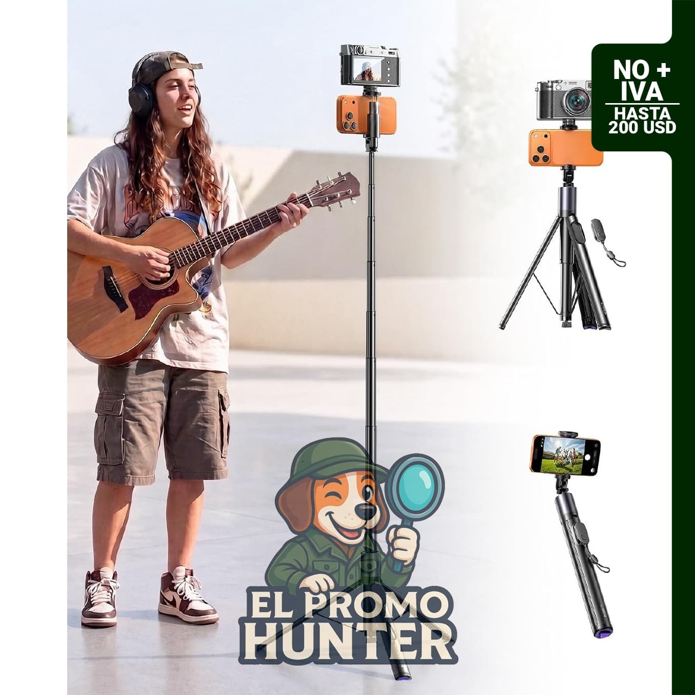 Trípode selfie stick de 67" (170 cm) con control remoto, compatible con iPhone y Android.