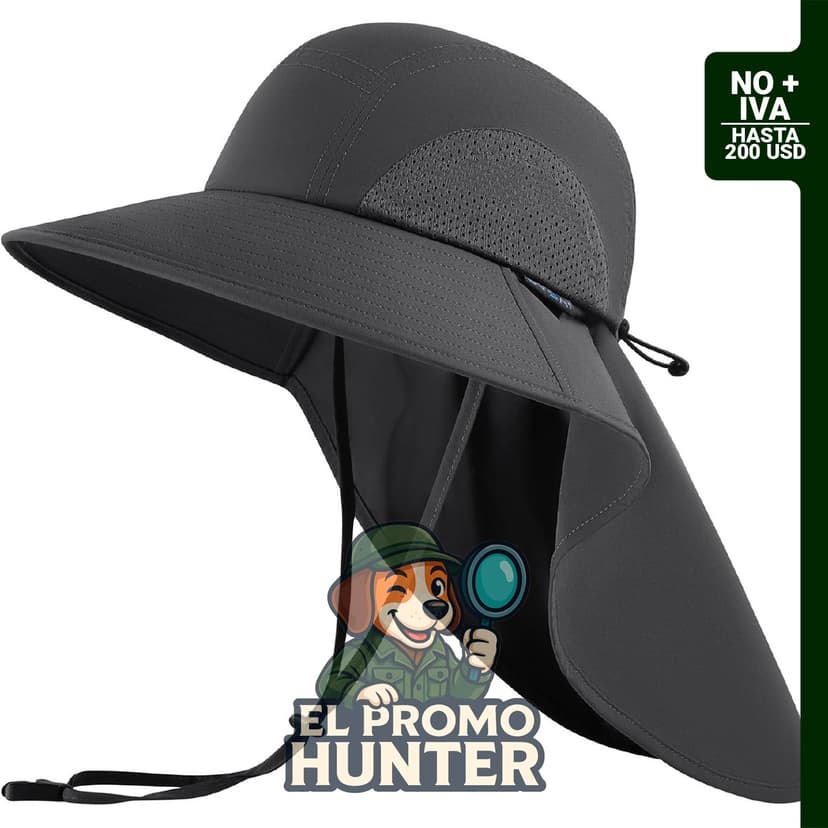 Sombrero de sol plegable UPF 50+ con ala ancha y solapa de cuello grande, protección UV.
