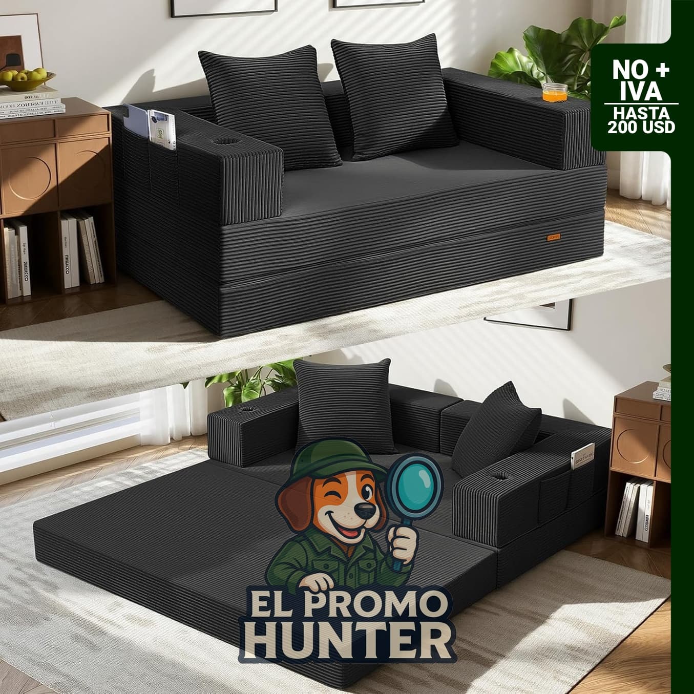 Sofá cama futón convertible 4 en 1, plegable y sin estructura, para sala de estar.