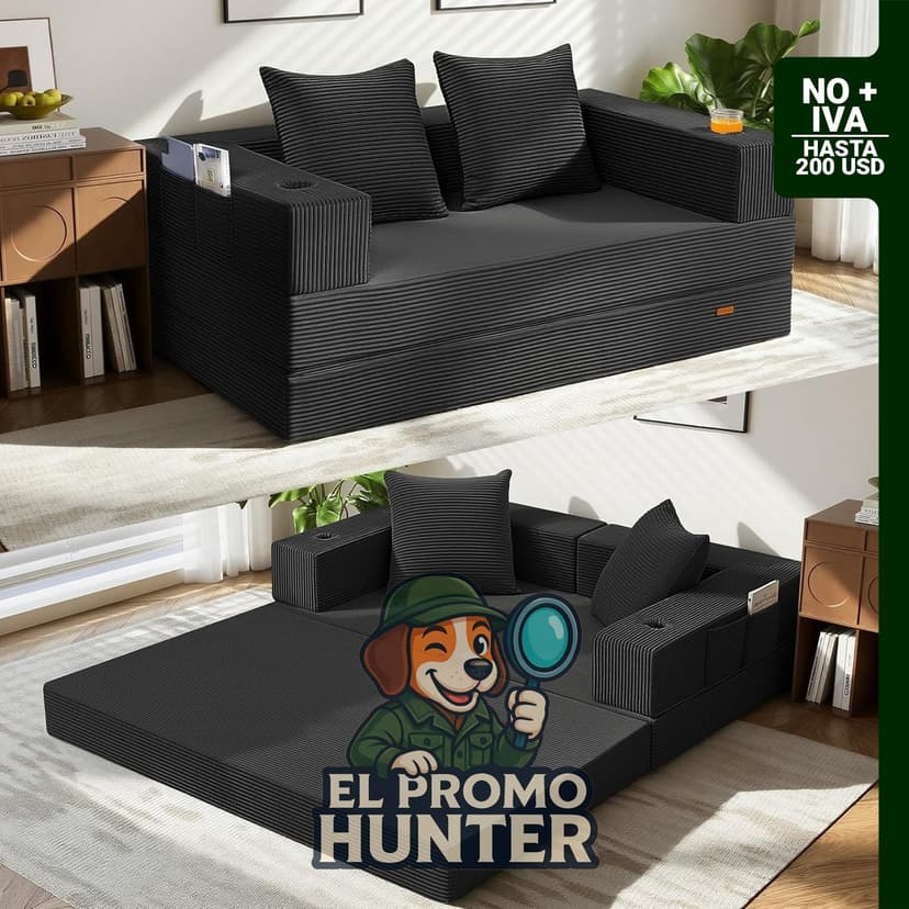 Sofá cama futón convertible 4 en 1, plegable y sin estructura, para sala de estar.