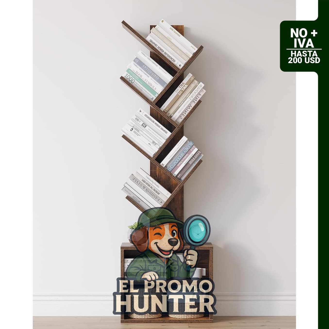 Estantería de 6 niveles con forma de árbol, organizador moderno para dormitorio y sala de estar.