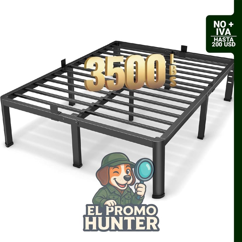 Marco de cama de plataforma de metal tamaño completo de 18" (46 cm) con soporte de listones de acero.