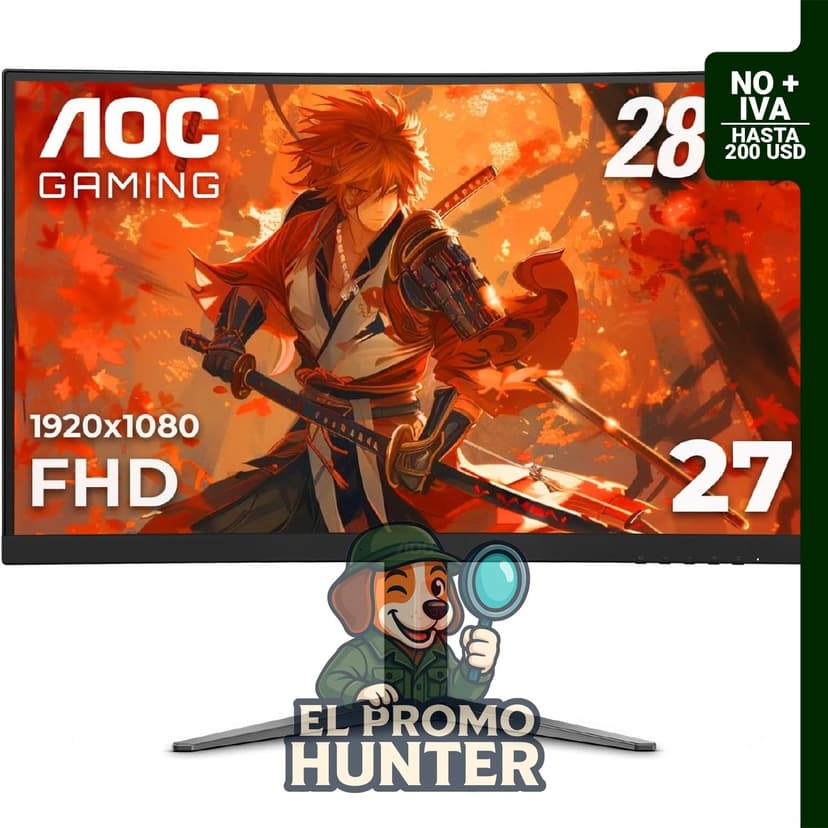 Monitor curvo AOC C27G4ZH de 27" (68.6 cm), FHD 1080p, 0.3 ms, HDMI 240Hz/DP 280Hz, 1500R, altura ajustable.