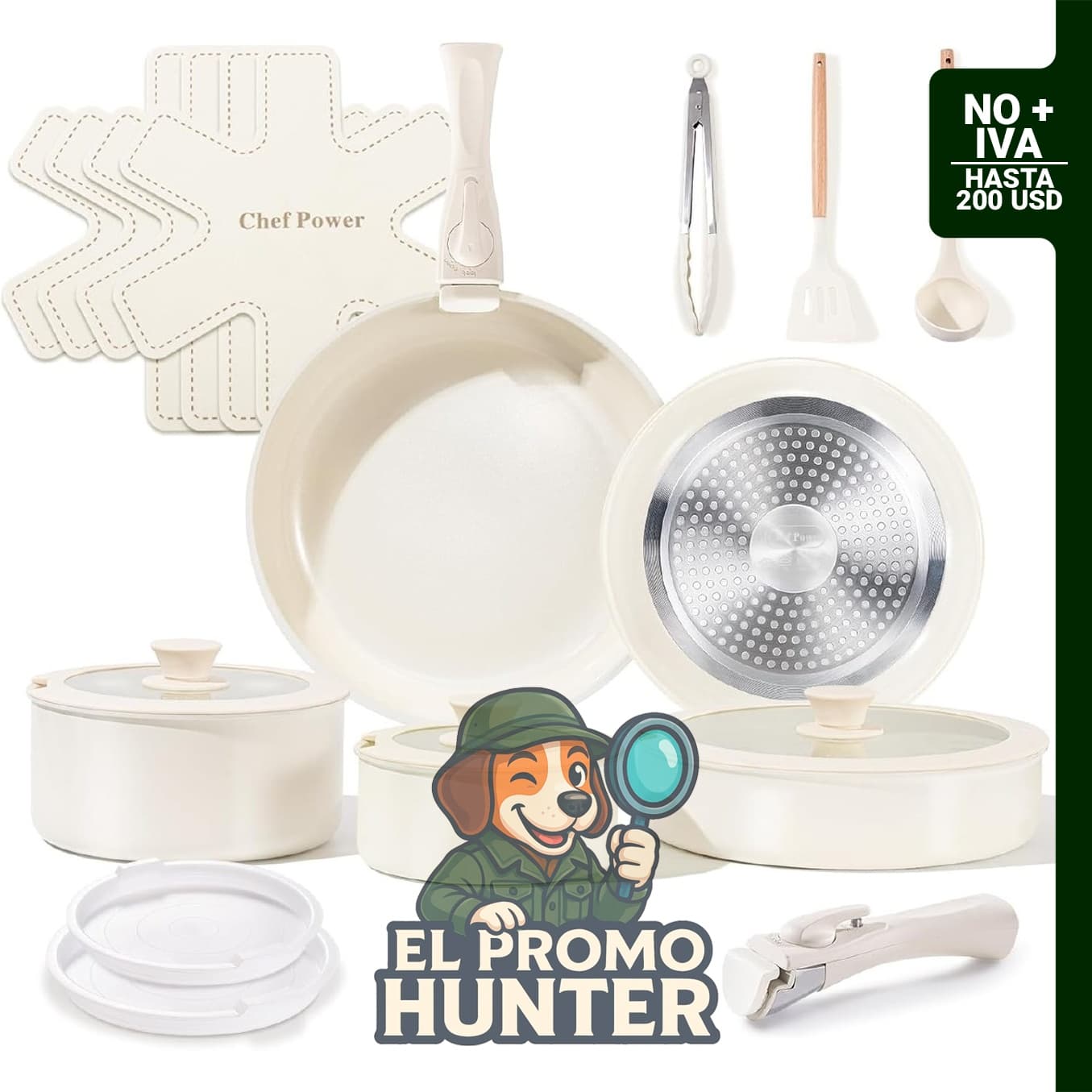 Juego de utensilios de cocina de cerámica no tóxicos, 19 piezas, apto para lavavajillas.