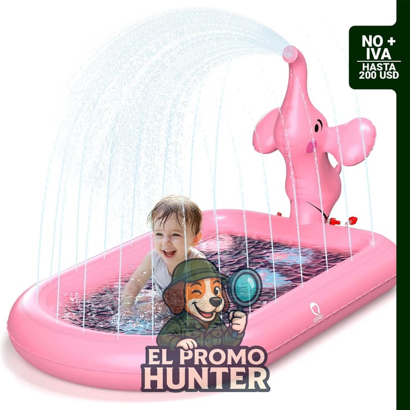 Almohadilla de chapoteo inflable para niños de 1 a 3 años, con diseño de elefante rosa y aspersor.