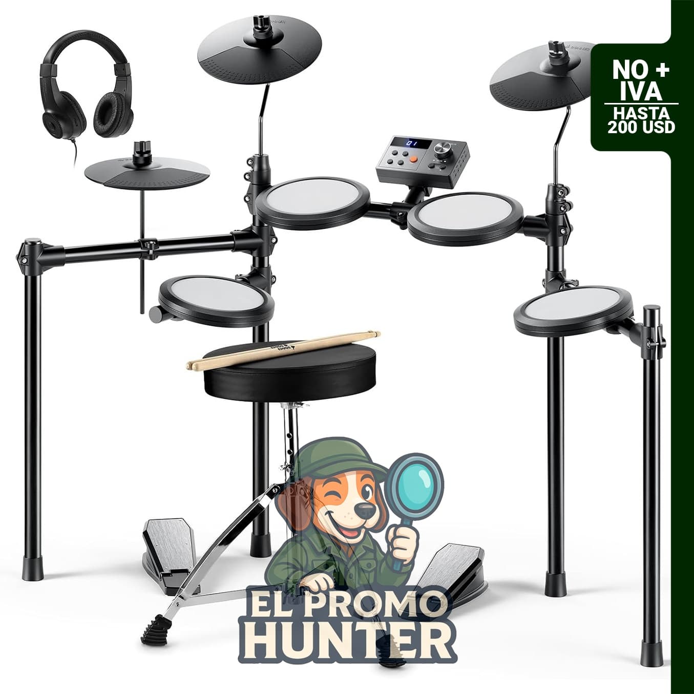 Kit de batería electrónica Donner DED-70 para principiantes, incluye 150 sonidos, 4 almohadillas de malla y platillos de 9".