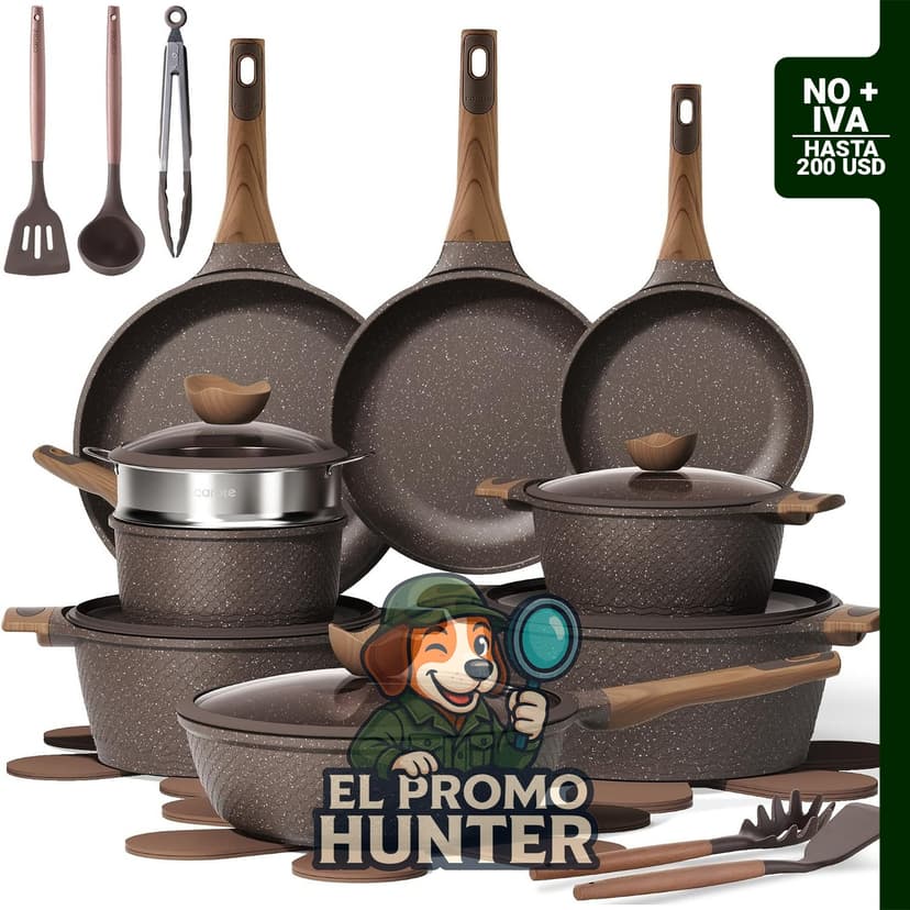 Juego de 26 ollas y sartenes antiadherentes para cocina, incluye utensilios y es compatible con inducción.